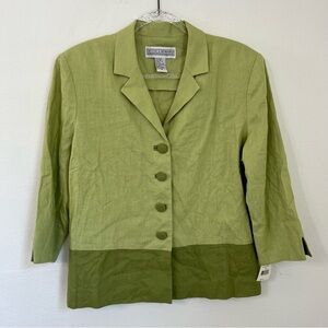 Jessica Howard Green Linen Blend Bottom Front Blazer Jacket Size 16 NWT